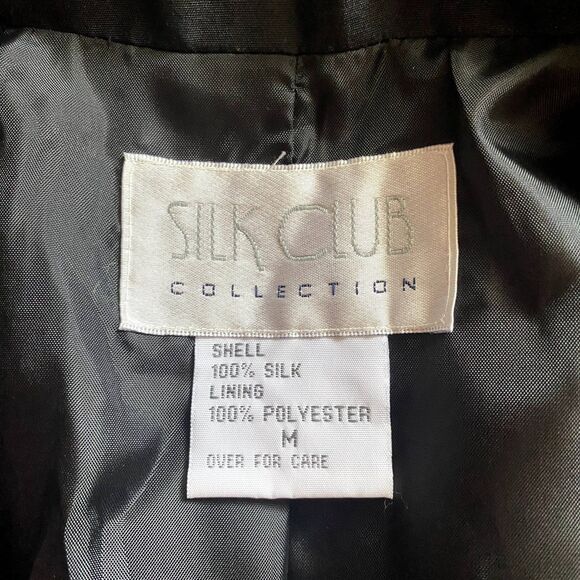 Vintage Silk Club Collection Floral Embroidered Blazer Black Gold Size Medium - Picture 4 of 4